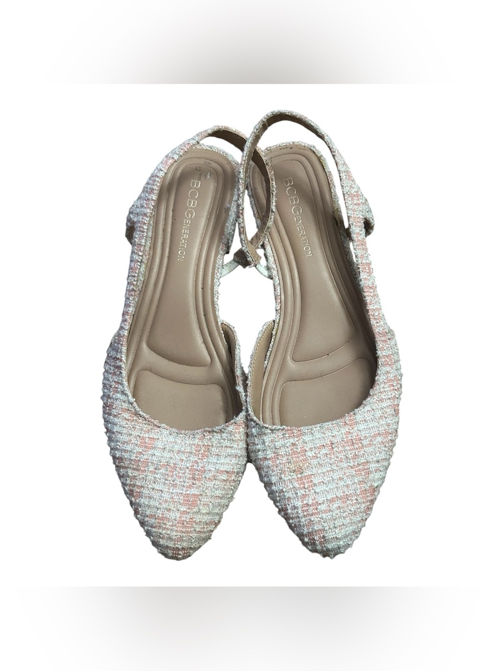 BCBGeneration Pink & White Tweed Slingback Flats